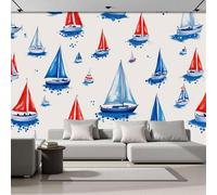 Fotomurale 3D azul patrón de vela Ilustraciones dibujadas a mano 200x140cm Papel Pintado Fotográfico, Decoración De la Pared Murales para Salón, Dormitorio, Habitación para Niños, Pared de TV