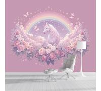 Fotomurale 3D rosa Dibujos animados de fantasía Unicornio arcoíris 250x175cm Papel Pintado Fotográfico, Decoración De la Pared Murales para Salón, Dormitorio, Habitación para Niños, Pared de TV