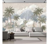 Fotomurale 3D verde Palma de dinosaurio Animales de dibujos animados 300x210cm Papel Pintado Fotográfico, Decoración De la Pared Murales para Salón, Dormitorio, Habitación para Niños, Pared de TV