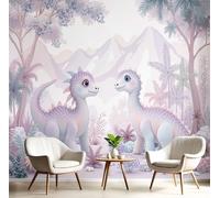 Fotomurale Carta da Parati Acuarela Lindo Con Pequeño Dinosaurio Del Bosque, 250Anx175Al cm Fotomurali Murale 3D Poster Moderna, Carta da Parati Decora per Camera Letto Stanza dei Bambini