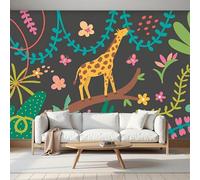 Fotomurale Carta da Parati Animales De Dibujos Animados Con Flores De Jirafa Hierba, 350Anx256Al cm Fotomurali Murale 3D Poster Moderna, Carta da Parati Decora per Camera Letto Stanza dei Bambini