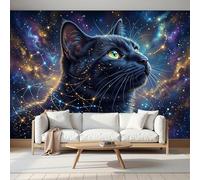Fotomurale Carta da Parati Animales De Fantasia Con Gato En El Cielo Estrellado, 450Anx315Al cm Fotomurali Murale 3D Poster Moderna, Carta da Parati Decora per Camera Letto Stanza dei Bambini