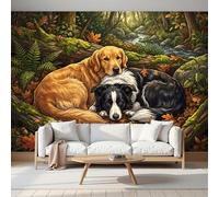 Fotomurale Carta da Parati Animales Del Bosque Con Perro Golden Retriever De Otoño, 450Anx315Al cm Fotomurali Murale 3D Poster Moderna, Carta da Parati Decora per Camera Letto Stanza dei Bambini