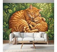 Fotomurale Carta da Parati Animales Dibujados A Mano Con Gato Naranja Del Bosque, 250Anx175Al cm Fotomurali Murale 3D Poster Moderna, Carta da Parati Decora per Camera Letto Stanza dei Bambini
