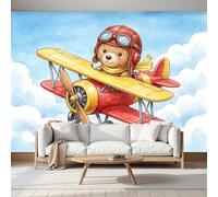 Fotomurale Carta da Parati Animales En Acuarela Con Piloto Pequeño Oso, 200Anx140Al cm Fotomurali Murale 3D Poster Moderna, Carta da Parati Decora per Camera Letto Stanza dei Bambini
