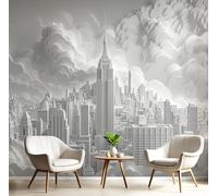 Fotomurale Carta da Parati Arte De Recorte De Papel Con Nubes De Nueva York, 350Anx256Al cm Fotomurali Murale 3D Poster Moderna, Carta da Parati Decora per Camera Letto Stanza dei Bambini