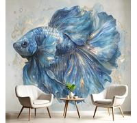 Fotomurale Carta da Parati Arte Pistola Rociadora Con Ilustración Pez Luchador, 250Anx175Al cm Fotomurali Murale 3D Poster Moderna, Carta da Parati Decora per Camera Letto Stanza dei Bambini