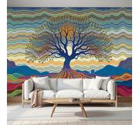 Fotomurale Carta da Parati Arte Psicodélico Con Color Líneas Árboles, 300Anx210Al cm Fotomurali Murale 3D Poster Moderna, Carta da Parati Decora per Camera Letto Stanza dei Bambini