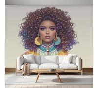 Fotomurale Carta da Parati Caricatura Realista Con Cabello Rizado Mujer, 250Anx175Al cm Fotomurali Murale 3D Poster Moderna, Carta da Parati Decora per Camera Letto Stanza dei Bambini