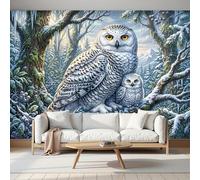 Fotomurale Carta da Parati Cuento De Hadas De Invierno Con Búho Nival Del Bosque, 250Anx175Al cm Fotomurali Murale 3D Poster Moderna, Carta da Parati Decora per Camera Letto Stanza dei Bambini