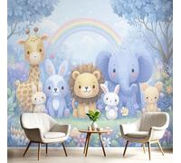 Fotomurale Carta da Parati Dibujos Animados Arcoíris Bosque Con Animales, 250Anx175Al cm Fotomurali Murale 3D Poster Moderna, Carta da Parati Decora per Camera Letto Stanza dei Bambini