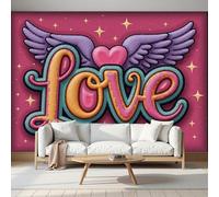 Fotomurale Carta da Parati Dibujos Animados Grafiti Con Alas Amor, 400Anx280Al cm Fotomurali Murale 3D Poster Moderna, Carta da Parati Decora per Camera Letto Stanza dei Bambini