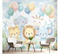 Fotomurale Carta da Parati Dibujos Animados Lindos Con Globos Animales, 400Anx280Al cm Fotomurali Murale 3D Poster Moderna, Carta da Parati Decora per Camera Letto Stanza dei Bambini