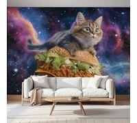 Fotomurale Carta da Parati Fantasía Animal Con Espacio Hamburguesa Gato, 350Anx256Al cm Fotomurali Murale 3D Poster Moderna, Carta da Parati Decora per Camera Letto Stanza dei Bambini