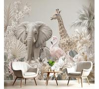 Fotomurale Carta da Parati Hiperrealistas Con Animales De La Selva Plantas, 400Anx280Al cm Fotomurali Murale 3D Poster Moderna, Carta da Parati Decora per Camera Letto Stanza dei Bambini