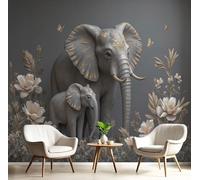 Fotomurale Carta da Parati Ilustración Animal Con Escultura De Flor De Elefante, 300Anx210Al cm Fotomurali Murale 3D Poster Moderna, Carta da Parati Decora per Camera Letto Stanza dei Bambini