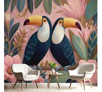 Fotomurale Carta da Parati Ilustración Retro Con Tucán De La Selva, 250Anx175Al cm Fotomurali Murale 3D Poster Moderna, Carta da Parati Decora per Camera Letto Stanza dei Bambini