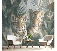 Fotomurale Carta da Parati Jungla De Árbol De Plátano Con Ilustración De Tigre, 300Anx210Al cm Fotomurali Murale 3D Poster Moderna, Carta da Parati Decora per Camera Letto Stanza dei Bambini