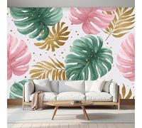 Fotomurale Carta da Parati Pop Art Con Pan De Oro Hojas De Monstera, 300Anx210Al cm Fotomurali Murale 3D Poster Moderna, Carta da Parati Decora per Camera Letto Stanza dei Bambini