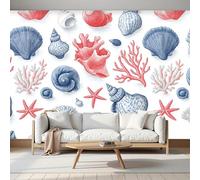 Fotomurale Carta da Parati Vida Marina Con Conchas Corales, 300Anx210Al cm Fotomurali Murale 3D Poster Moderna, Carta da Parati Decora per Camera Letto Stanza dei Bambini