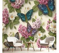 Fotomurale Carta da Parati Vintage Con Mariposas Flores, 300Anx210Al cm Fotomurali Murale 3D Poster Moderna, Carta da Parati Decora per Camera Letto Stanza dei Bambini