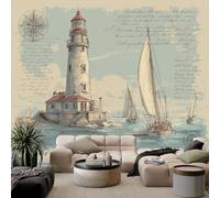 Fotomurale Murales Faro Retro Velero 250 x 175 cm Papel Pintado no Tejido, Símbolos Náuticos Papel Tapiz Fotográfico para Salon Dormitorio Oficina Mural de Decoración de Pared