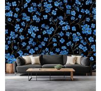 Fotomurale Murales Flores Azules Retro 250 x 175 cm Papel Pintado no Tejido, Negro Papel Tapiz Fotográfico - Salon Dormitorio Oficina Mural de Decoración de Pared