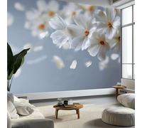 Fotomurale Murales Fotografía Botánica Flores Blancas 350 x 256 cm Papel Pintado no Tejido, Gris Claro Papel Tapiz Fotográfico - Salon Dormitorio Oficina Mural de Decoración de Pared