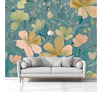 Fotomurale Murales Ilustración Digital Flores Hierba 200 x 140 cm Papel Pintado no Tejido, Verde Papel Tapiz Fotográfico, para Salon Dormitorio Oficina Mural de Decoración de Pared