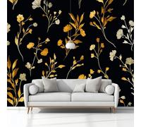 Fotomurale Murales Minimalismo Flores Silvestres Hojas 200 x 140 cm Papel Pintado no Tejido, Negro Papel Tapiz Fotográfico, para Salon Dormitorio Oficina Mural de Decoración de Pared