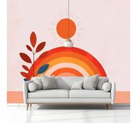 Fotomurale Murales Minimalismo Sol Arcoíris Hojas 200 x 140 cm Papel Pintado no Tejido, Beige Papel Tapiz Fotográfico, para Salon Dormitorio Oficina Mural de Decoración de Pared