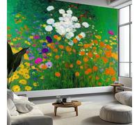Fotomurale Murales Pintura Al Óleo Jardín Cosmos 250 x 175 cm Papel Pintado no Tejido, Verde Papel Tapiz Fotográfico - Salon Dormitorio Oficina Mural de Decoración de Pared