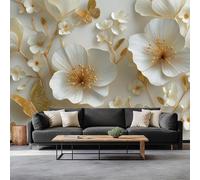 Fotomurale Murales Planta Flores Blancas Mariposa 450 x 315 cm Papel Pintado no Tejido, Blanco Papel Tapiz Fotográfico - Salon Dormitorio Oficina Mural de Decoración de Pared