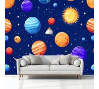 Fotomurale no Tejido Dibujos Animados Del Espacio Planetas Sol 400 x 280 cm Papel Pintado Decoración de Pared moderna, Oscuro Murales póster, para Dormitorio Salón TV Pared Murales