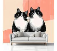 Fotomurale no Tejido Garabato Retro Gato Blanco Y Negro 250 x 175 cm Papel Pintado Decoración de Pared moderna, Murales póster efecto 3D, Decorativos Murales para Dormitorio Salón TV Pared