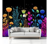 Fotomurale no Tejido Pintura Botánica Flores Silvestres 350 x 256 cm Papel Pintado Decoración de Pared moderna, Negro Murales póster, para Dormitorio Salón TV Pared Murales