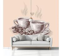 Fotomurale no Tejido Taza De Café Retro 350 x 256 cm Papel Pintado Decoración de Pared moderna, Beige Murales póster, para Dormitorio Salón TV Pared Murales