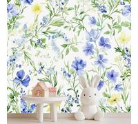 Fotomurales 150 x 105 cm Flores Azules Papel Pintado Tejido No Tejido Planta Fotomural Efecto 3D Papel Tapiz Decorativos pared Murales Póster para Dormitorio Salón TV Pared F666
