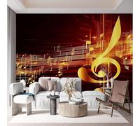 Fotomurales 150 x 105 cm Nota Dorada Papel Pintado Tejido No Tejido Musica Fotomural Efecto 3D Papel Tapiz Decorativos pared Murales Póster para Dormitorio Salón TV Pared F698