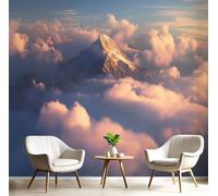 Fotomurales 150Anx105Al cm Tela de Seda, Montañas Y Nubes Fotográfico Papel de Pared, Gris azul Mural de 3D National Geographic, Dormitorios/Salón/Hotel/Fondo de TV Decoración De Pared