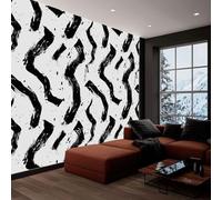 Fotomurales 150x105 cm Papel Pintado Tejido no Tejido Dibujo Lineal Minimalista En Blanco Y Negro, Moderna Murales Fotográfico Decoración de Pared Sala Cuarto Oficina Salón