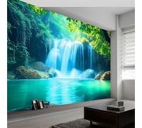 Fotomurales 200 x 140 cm, Paisaje Natural Bosque Denso Cascada Murales Papel Pintado, Decoración de Paredes, para salón Dormitorio Habitación Infantil Fondo de Tv Decoración, Verde