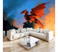 Fotomurales 200 x 140 cm Papel pintado tejido no tejido decorativos Murales Fantasía Animales Dragones, Moderna Decoración De Pared Sala Cuarto Oficina, Azul