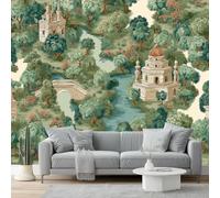 Fotomurales 200 x 140 cm Papel pintado tejido Pared corativos Murales Arquitectura de jardín retro póster para sala de estar, adulto habitación de niños, estudio Verde Azul