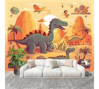 Fotomurales 200x140 cm Dibujos Animados TemáTica De Dinosaurios Decoración Muro Murales Papel Pintado tejido no tejido Amarillo Moderna Panoramico Fotográfico Adhesivos Impermeable Papel Tapiz