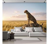 Fotomurales 200x140cm - Papel Pintado Efecto 3D Sabana Africana Guepardo, Papel Tapiz Fotográfico Representación Realista De Animales Naturales Fotomurales Pared Seda Decor De Pared Sala Cuarto Salón