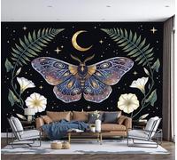 Fotomurales 200X140Cm Papel Pintado Murales Fotográfico Flores Misteriosas Mariposas Cielo Estrellado De Fantasía Decoración De Pared Decorativos Murales Moderna Diseno Para Dormitorio Salón Negro