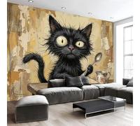 Fotomurales 200X140Cm Papel Pintado Murales Fotográfico Gato Divertido Escritorio Ilustración Retro Decoración De Pared Decorativos Murales Moderna Diseno Para Dormitorio Salón Beige