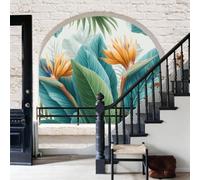Fotomurales 200x140cm,Papel pintado tejido no tejido Decoración de Pared decorativos Murales de Diseno Fotográfico naturaleza,Flores tropicales y plantas verdes,Ave del paraíso de hojas de palma