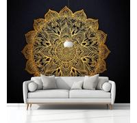 Fotomurales 250 x 175 cm Arte Digital Mandala Papel Pintado Tejido No Tejido Negro Fotomural Efecto 3D Papel Tapiz Decorativos, pared Murales Póster para Dormitorio Salón TV Pared